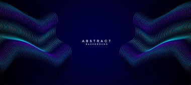 Soyut Koyu Deniz Kuvvetleri Mavi Dalga çemberleri Teknoloji Arkaplanı 'nı çiziyor. Broşürler, kapaklar, posterler, afişler, web siteleri, başlıklar için parlak geometrik şekiller ve köşegen ile modern Holo gradyanı