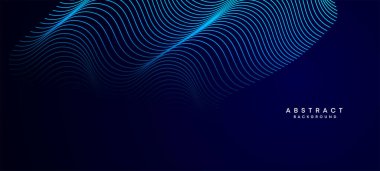 Soyut Koyu Deniz Kuvvetleri Mavi Dalga çemberleri Teknoloji Arkaplanı 'nı çiziyor. Broşürler, kapaklar, posterler, afişler, web siteleri, başlıklar için parlak geometrik şekiller ve köşegen ile modern Holo gradyanı