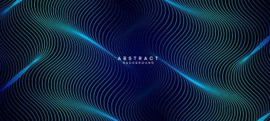 Soyut Koyu Deniz Kuvvetleri Mavi Dalga çemberleri Teknoloji Arkaplanı 'nı çiziyor. Broşürler, kapaklar, posterler, afişler, web siteleri, başlıklar için parlak geometrik şekiller ve köşegen ile modern Holo gradyanı