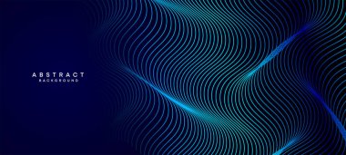 Soyut Koyu Deniz Kuvvetleri Mavi Dalga çemberleri Teknoloji Arkaplanı 'nı çiziyor. Broşürler, kapaklar, posterler, afişler, web siteleri, başlıklar için parlak geometrik şekiller ve köşegen ile modern Holo gradyanı