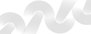 Siyah daireler çizen soyut dalgalar teknolojinin beyaz arka planını çiziyor. Parlak çizgiler parlak geometrik şekil ve teknoloji konsepti, broşür, kapak, poster, afiş, web sitesi, başlık