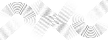 Siyah daireler çizen soyut dalgalar teknolojinin beyaz arka planını çiziyor. Parlak çizgiler parlak geometrik şekil ve teknoloji konsepti, broşür, kapak, poster, afiş, web sitesi, başlık