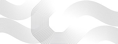 Soyut dalgalanan siyah daireler akan çizgiler teknolojinin beyaz arka planı. Parlak çizgiler parlak geometrik şekil ve teknoloji konsepti, broşür, kapak, poster, afiş, web sitesi, başlık