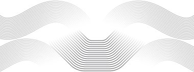 Soyut dalgalanan siyah daireler akan çizgiler teknolojinin beyaz arka planı. Parlak çizgiler parlak geometrik şekil ve teknoloji konsepti, broşür, kapak, poster, afiş, web sitesi, başlık