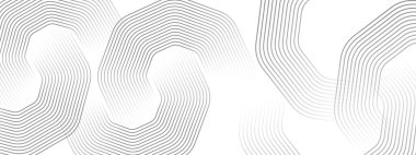 Soyut dalgalanan siyah daireler akan çizgiler teknolojinin beyaz arka planı. Parlak çizgiler parlak geometrik şekil ve teknoloji konsepti, broşür, kapak, poster, afiş, web sitesi, başlık