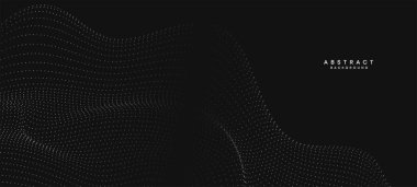 Soyut siyah, beyaz gradyan dalgalanan nokta parçacık geometrik teknoloji arka planı. Dijital Gelecekçi Ördek Gri Gradyan Noktalı Dalgası. Bilim için kavram, müzik kapağı, web sitesi, başlık