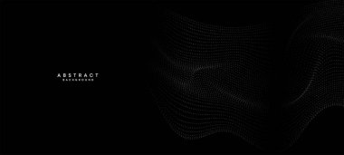 Soyut siyah, beyaz gradyan dalgalanan nokta parçacık geometrik teknoloji arka planı. Dijital Gelecekçi Ördek Gri Gradyan Noktalı Dalgası. Bilim için kavram, müzik kapağı, web sitesi, başlık