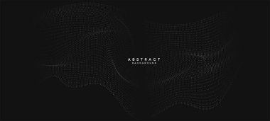 Soyut siyah, beyaz gradyan dalgalanan nokta parçacık geometrik teknoloji arka planı. Dijital Gelecekçi Ördek Gri Gradyan Noktalı Dalgası. Bilim için kavram, müzik kapağı, web sitesi, başlık