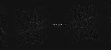 Soyut siyah, beyaz gradyan dalgalanan nokta parçacık geometrik teknoloji arka planı. Dijital Gelecekçi Ördek Gri Gradyan Noktalı Dalgası. Bilim için kavram, müzik kapağı, web sitesi, başlık