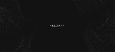 Soyut siyah, beyaz gradyan dalgalanan nokta parçacık geometrik teknoloji arka planı. Dijital Gelecekçi Ördek Gri Gradyan Noktalı Dalgası. Bilim için kavram, müzik kapağı, web sitesi, başlık