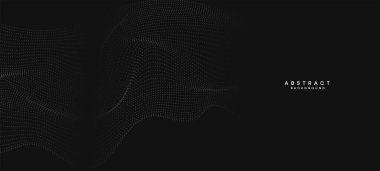 Soyut siyah, beyaz gradyan dalgalanan nokta parçacık geometrik teknoloji arka planı. Dijital Gelecekçi Ördek Gri Gradyan Noktalı Dalgası. Bilim için kavram, müzik kapağı, web sitesi, başlık