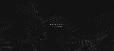 Soyut siyah, beyaz gradyan dalgalanan nokta parçacık geometrik teknoloji arka planı. Dijital Gelecekçi Ördek Gri Gradyan Noktalı Dalgası. Bilim için kavram, müzik kapağı, web sitesi, başlık