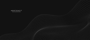 Soyut siyah, beyaz gradyan dalgalanan nokta parçacık geometrik teknoloji arka planı. Dijital Gelecekçi Ördek Gri Gradyan Noktalı Dalgası. Bilim için kavram, müzik kapağı, web sitesi, başlık