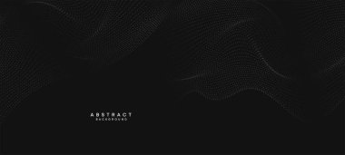 Soyut siyah, beyaz gradyan dalgalanan nokta parçacık geometrik teknoloji arka planı. Dijital Gelecekçi Ördek Gri Gradyan Noktalı Dalgası. Bilim için kavram, müzik kapağı, web sitesi, başlık