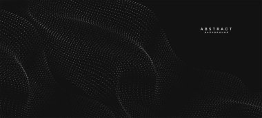 Soyut siyah, beyaz gradyan dalgalanan nokta parçacık geometrik teknoloji arka planı. Dijital Gelecekçi Ördek Gri Gradyan Noktalı Dalgası. Bilim için kavram, müzik kapağı, web sitesi, başlık