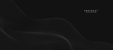 Soyut siyah, beyaz gradyan dalgalanan nokta parçacık geometrik teknoloji arka planı. Dijital Gelecekçi Ördek Gri Gradyan Noktalı Dalgası. Bilim için kavram, müzik kapağı, web sitesi, başlık