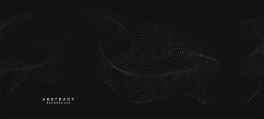 Soyut siyah, beyaz gradyan dalgalanan nokta parçacık geometrik teknoloji arka planı. Dijital Gelecekçi Ördek Gri Gradyan Noktalı Dalgası. Bilim için kavram, müzik kapağı, web sitesi, başlık