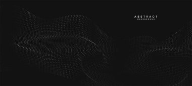 Soyut siyah, beyaz gradyan dalgalanan nokta parçacık geometrik teknoloji arka planı. Dijital Gelecekçi Ördek Gri Gradyan Noktalı Dalgası. Bilim için kavram, müzik kapağı, web sitesi, başlık