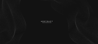 Soyut siyah, beyaz gradyan dalgalanan nokta parçacık geometrik teknoloji arka planı. Dijital Gelecekçi Ördek Gri Gradyan Noktalı Dalgası. Bilim için kavram, müzik kapağı, web sitesi, başlık