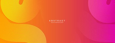 Soyut turuncu, pembe eğimli çember çizgileri Teknoloji web afişi arka planı. Modern sarı, parlak çizgileri olan mor gradyan ve broşür, kapak, başlık için parlak geometrik diyagonal şekil