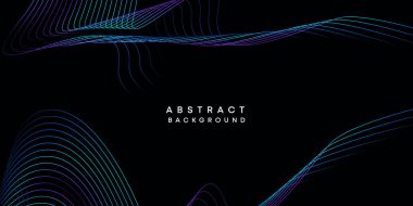 Soyut veri görselleştirme, geometrik koyu mavi, turuncu, yeşil dalga çizgileri teknoloji arka planı. Mor, lacivert, kırmızı eğimli fütürik geometrik parlak dalga desenli afiş arkaplanı