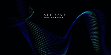 Soyut veri görselleştirme, geometrik koyu mavi, turuncu, yeşil dalga çizgileri teknoloji arka planı. Mor, lacivert, kırmızı eğimli fütürik geometrik parlak dalga desenli afiş arkaplanı