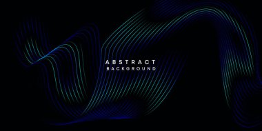 Soyut veri görselleştirme, geometrik koyu mavi, turuncu, yeşil dalga çizgileri teknoloji arka planı. Mor, lacivert, kırmızı eğimli fütürik geometrik parlak dalga desenli afiş arkaplanı