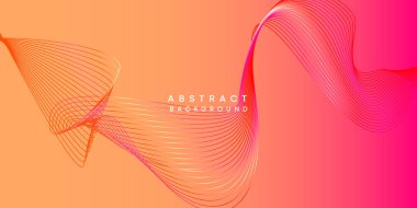 Soyut turuncu, pembe, sarı dijital gelecek teknolojisi geometrik akış çizgisi arka planı. Kırmızı, turuncu, mor gradyan düz dalga çizgileri örtü, broşür, başlık, web sayfası