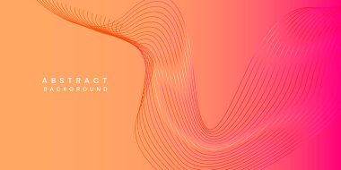 Soyut turuncu, pembe, sarı dijital gelecek teknolojisi geometrik akış çizgisi arka planı. Kırmızı, turuncu, mor gradyan düz dalga çizgileri örtü, broşür, başlık, web sayfası