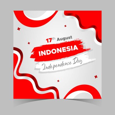 Arkaplanda Kızıl ve Beyaz Bayrak olan Endonezya Bağımsızlık Günü Web Afişi. 17 Ağustos Endonezya Mutlu Bağımsızlık Günü Sosyal Medya Posta ve Kapak Afişi, El ilanı, Davetiye kartı, Broşür, Poster