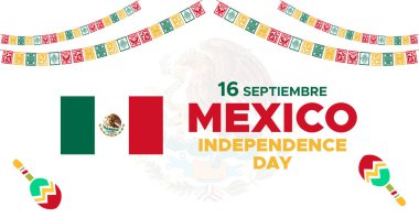 16 Eylül Meksika Bağımsızlık Günü Web Afişi ve Arkaplan. Meksika Ulusal Bayrağı ile Meksika Sosyal medya kapak reklamları, davetiye kartı, fon, broşür, poster
