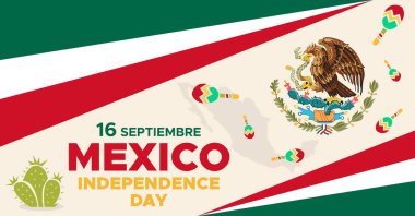 16 Eylül Meksika Bağımsızlık Günü Web Afişi ve Arkaplan. Meksika Ulusal Bayrağı ile Meksika Sosyal medya kapak reklamları, davetiye kartı, fon, broşür, poster