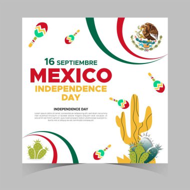 16 Eylül Meksika Bağımsızlık Günü Web Afişi ve Arkaplan. Meksika Ulusal Bayrağı ile Meksika Sosyal medya kapak reklamları, davetiye kartı, fon, broşür, poster