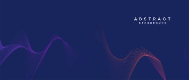 Soyut koyu mavi, mor geometrik dijital gelecek teknolojisi akış çizgisi arkaplanı. Sarı-yeşil-lacivert-lacivert dalga çizgileri örtü, başlık, poster, slayt
