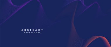 Soyut koyu mavi, mor geometrik dijital gelecek teknolojisi akış çizgisi arkaplanı. Sarı-yeşil-lacivert-lacivert dalga çizgileri örtü, başlık, poster, slayt