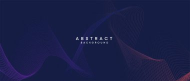 Soyut koyu mavi, mor geometrik dijital gelecek teknolojisi akış çizgisi arkaplanı. Sarı-yeşil-lacivert-lacivert dalga çizgileri örtü, başlık, poster, slayt