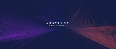 Soyut koyu mavi, mor geometrik dijital gelecek teknolojisi akış çizgisi arkaplanı. Sarı-yeşil-lacivert-lacivert dalga çizgileri örtü, başlık, poster, slayt