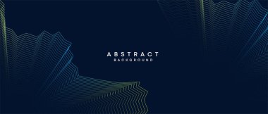 Soyut koyu mavi, mor geometrik dijital gelecek teknolojisi akış çizgisi arkaplanı. Sarı-yeşil-lacivert-lacivert dalga çizgileri örtü, başlık, poster, slayt