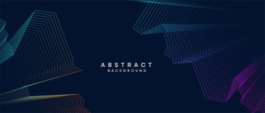 Soyut koyu mavi, mor geometrik dijital gelecek teknolojisi akış çizgisi arkaplanı. Sarı-yeşil-lacivert-lacivert dalga çizgileri örtü, başlık, poster, slayt
