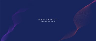 Soyut koyu mavi, mor geometrik dijital gelecek teknolojisi akış çizgisi arkaplanı. Sarı-yeşil-lacivert-lacivert dalga çizgileri örtü, başlık, poster, slayt