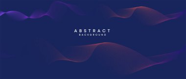 Soyut koyu mavi, mor geometrik dijital gelecek teknolojisi akış çizgisi arkaplanı. Sarı-yeşil-lacivert-lacivert dalga çizgileri örtü, başlık, poster, slayt
