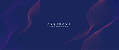 Soyut koyu mavi, mor geometrik dijital gelecek teknolojisi akış çizgisi arkaplanı. Sarı-yeşil-lacivert-lacivert dalga çizgileri örtü, başlık, poster, slayt
