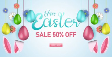 Easter Sale Web Banner, Spring Discount Promotion Design. Festive Easter Promotion, Social Media Post Template. Easter Discount Header, Bright Holiday Marketing Banner clipart