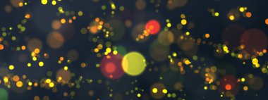 Koyu bir zemine saçılmış zarif altın ışık bokeh efekti. Tatil, etkinlik ya da lüks ürün geçmişi için mükemmel..