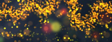 Koyu arkaplandaki ağaç dallarını andıran parlak sarı bokeh ışıkları. Yeni yıl için harika Diwali, ya da kutlama görselleri için..