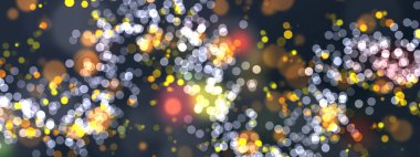 Canlı bokeh ışık parçacıkları serin tonlu bir eğime dağıldı. Gece partisi, teknoloji veya sihirli temalı grafikler için uygun.