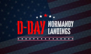 Normandiya kahramanlarının anısına dikey Amerikan bayrağı stili ve temiz modern tipografisini içeren D-Day planı..