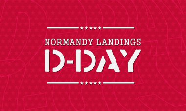Tipografiye odaklanan bu D-Day resmi, temiz ve vatansever bir düzende yıldız aksanı ve bayrak çizgileri içeriyor..