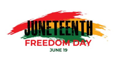 Haziran 'ı kutlayan tipografik bir sanat eseri, özgürlük ve birlik ruhunu iletmek için cesur yazı tipleri ve canlı renkler kullanıyor..