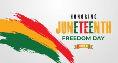 Özgürlük gününü onurlandırmak için sembolik unsurlar ve geleneksel Afrika renklerinin yer aldığı bir bayrak tasarımı..